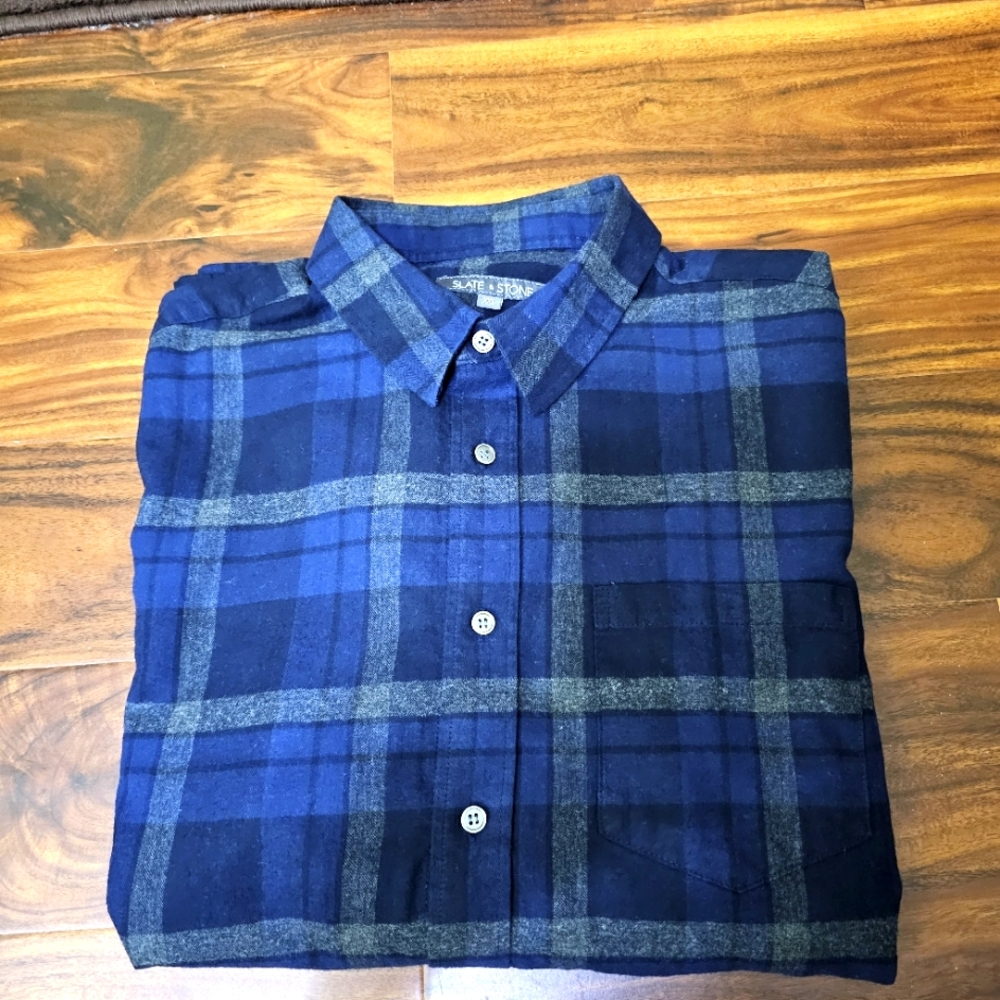 Slate & Stone Men's Flannel Long Sleeve Button Down Blue Plaid Shirt Size XXL